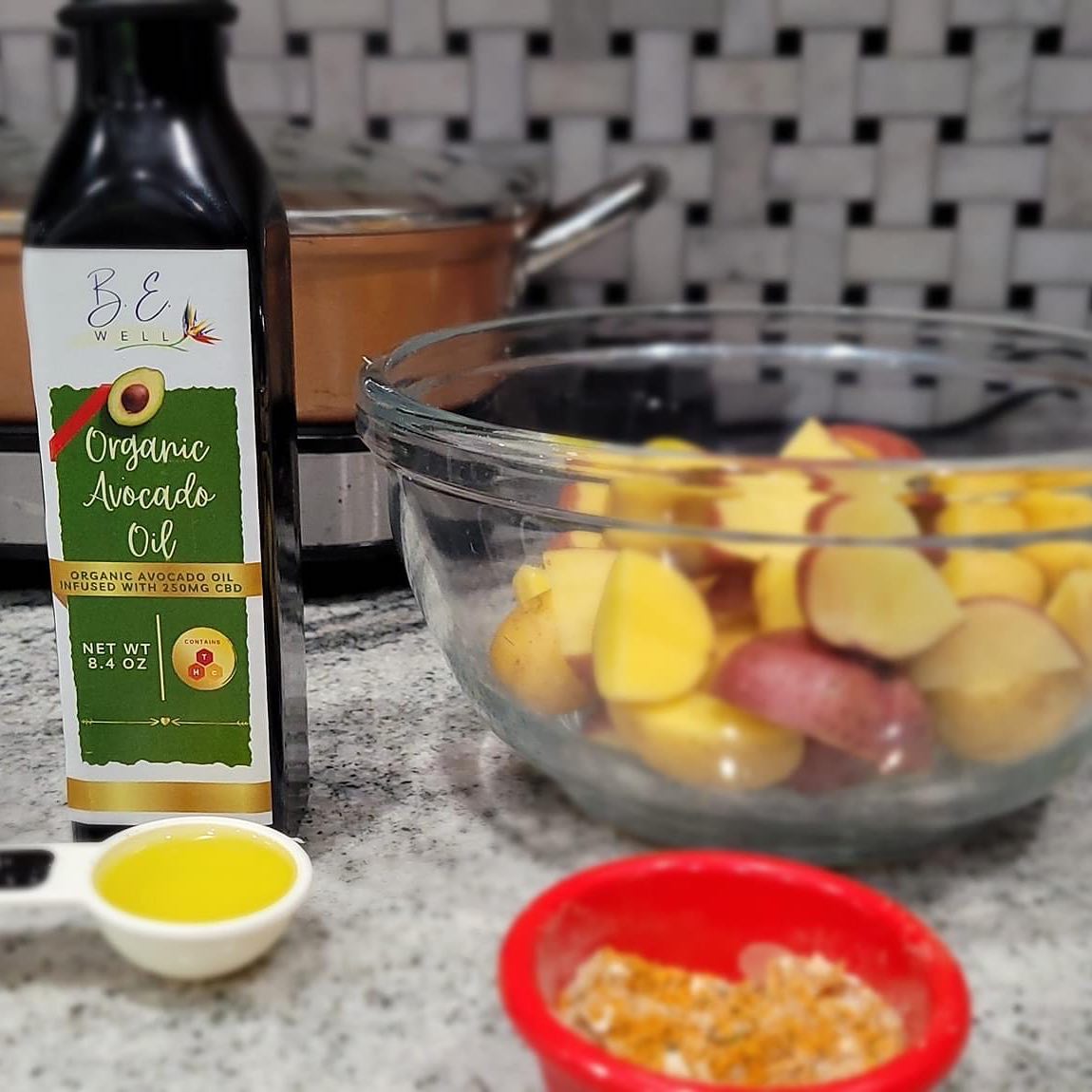 CBD-infused cooking oil, B.E Well Company