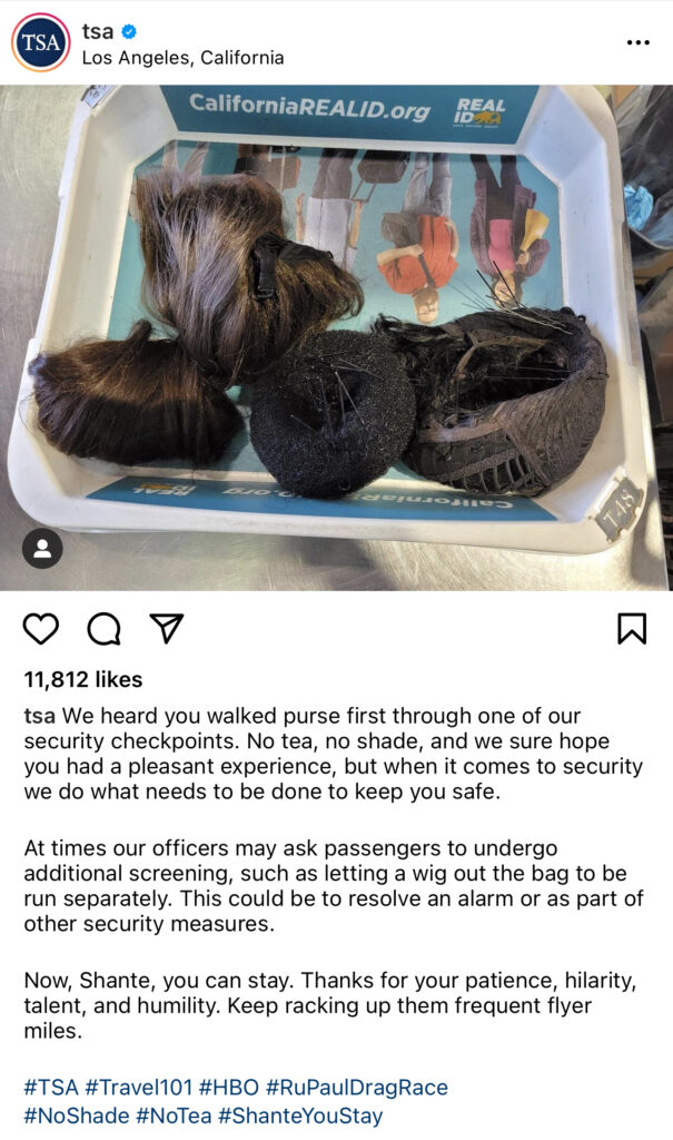 The TSA Posted Some Safety Advice For "Shante" On Instagram - 'Wigs' In Bags Need To Screened Separately