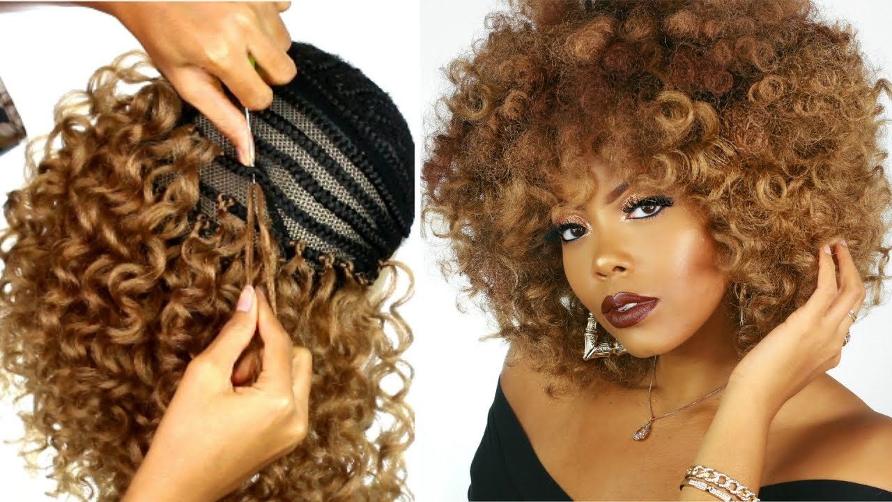 Kinky curly wig - honey blonde crochet wig