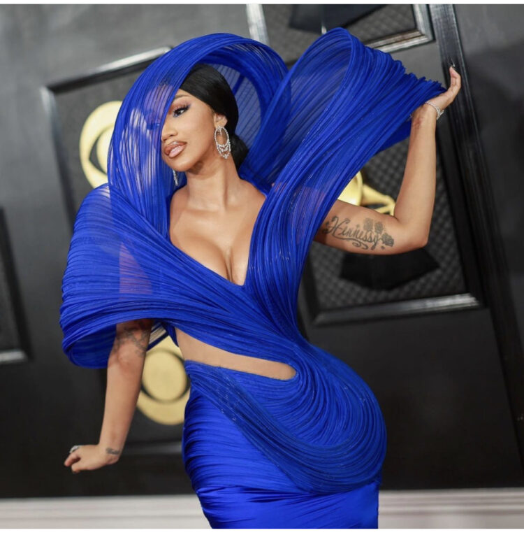 Cardi B's Stuns In Cutout Blue Dress Is a Grammys 2023 Red Carpet