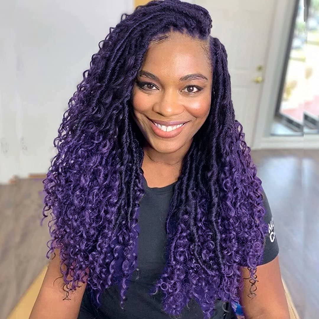 purple soft locs with curls