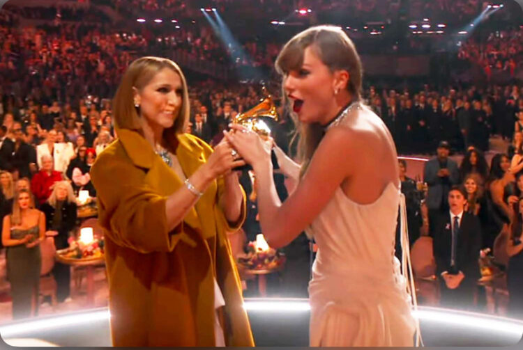 “The disrespect!” Fans Call Out Taylor Swift For Seemingly Ignoring Celine Dion On Stage After Album Of The Year Grammy Win