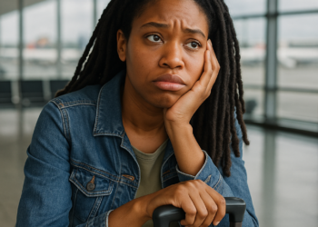 woman at airport stranded