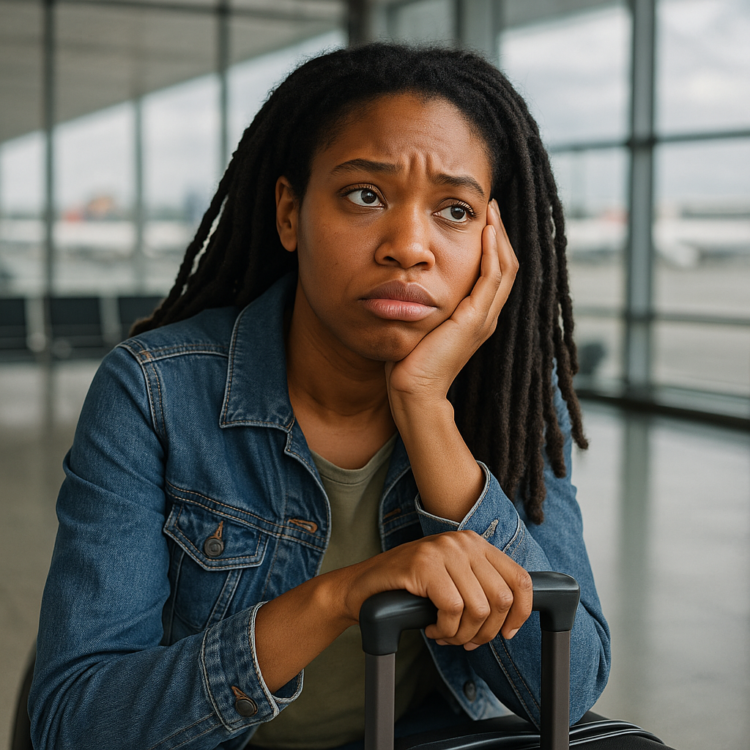 woman at airport stranded